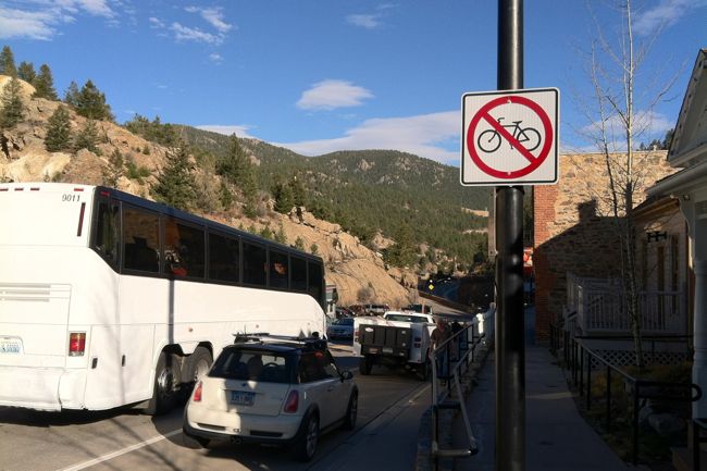 The downhill start of the bike ban in Black Hawk. Photo: Steve Frothingham