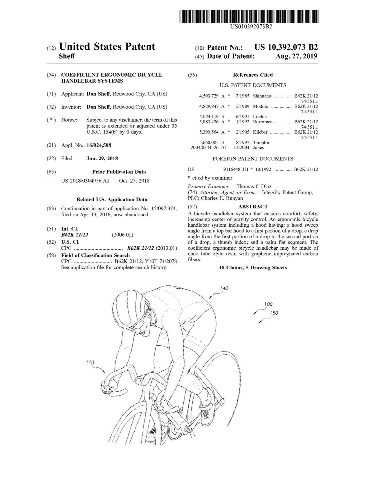 The first page of Sheff's US utility patent.